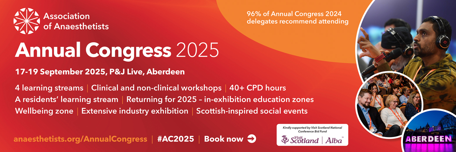 a banner with an orange background. The words read Annual Congress 2025. 17-19 September P&J Live, Aberdeen. Underneath is information about the event with images of audience in circles